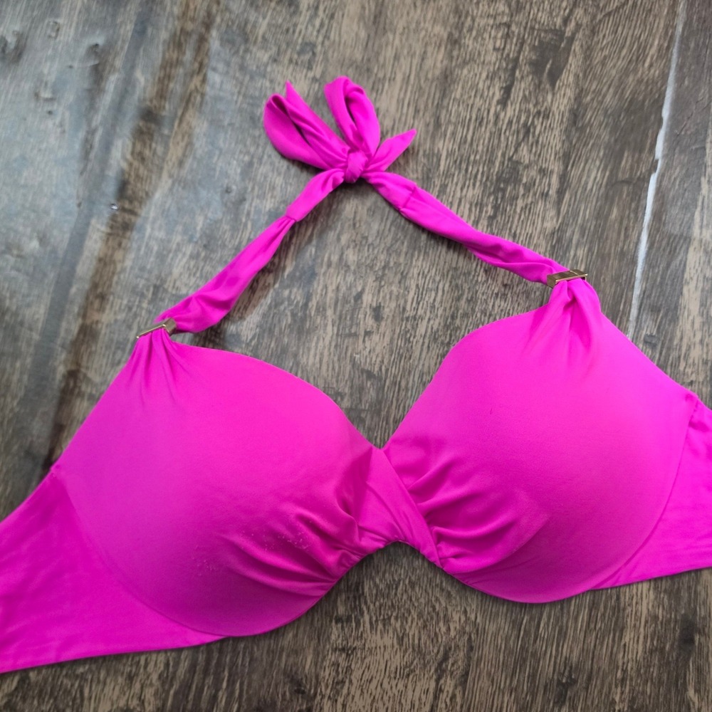 VICTORIA'S SECRET Bikini Top Women 36DD Pink Halter Underwire Demi Unforgettable